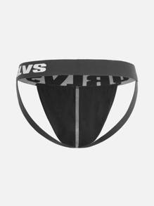Men Letter Graphic Jockstrap Sexy Underwear - Black - View 2