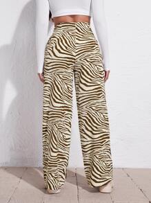 SHEIN MOOSTA 高腰斑馬紋條紋寬腿褲子 - 彩色 - 查看 2