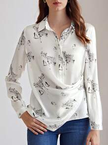 MOTF X Dina Brodsky 100% SILK PRINTED SHIRT - White - View 2
