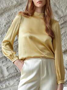 MOTF PREMIUM SILK MOCK NECK TOP - Yellow - View 2