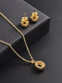 3件套精美个性化蓝色立方氧化锆镶嵌吊坠项链，1副耳环，1对耳钉 - 彩色 - 查看 2