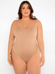 SHEIN BASICS 大碼素色吊帶連體衣 - 杏色 - 查看 1