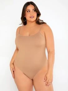 SHEIN BASICS 大碼素色吊帶連體衣 - 杏色 - 查看 5