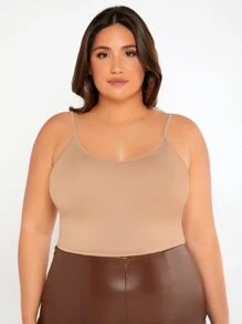 SHEIN BASICS 大碼大圓領吊帶短上衣 - 杏色 - 查看 5
