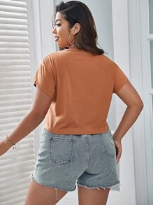 SHEIN Unity 大碼蝙蝠袖下擺打結T恤 - 駝色 - 查看 2