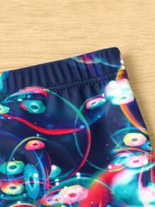 Young Girl Random Bubble Print Zipper Front Rashguard Summer Beach - Multicolor - View 5