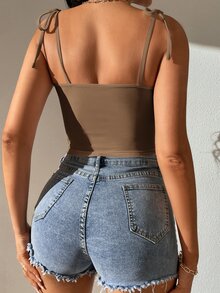 SHEIN Tall 肩上打結緊身上衣吊帶短上衣 - 棕色 - 查看 2