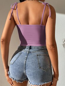 SHEIN Tall 肩上打結緊身上衣吊帶短上衣 - 淡紫色 - 查看 2