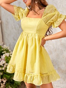 Soleia 1入組方領泡泡袖荷葉邊連衣裙 - 黃色 - 查看 7