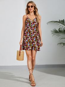 SHEIN VCAY Allover Floral Print Cami Dress - Multicolor - View 4
