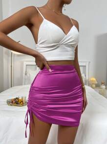 SHEIN Privé Váy nữ Thắt nút Xù màu trơn Hấp dẫn - Màu tím - Xem 3