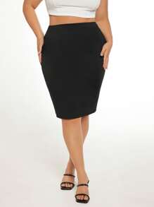 SHEIN Privé Váy Plus Size Chia màu trơn Thanh lịch - màu đen - Xem 2