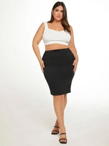 SHEIN Privé Váy Plus Size Chia màu trơn Thanh lịch - màu đen - Xem 3