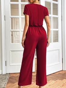 SHEIN Clasi Jumpsuit con cordón delantero fruncido - Burdeos - Ver 2