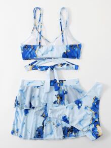 3packs Marble Print Bikini & Ruffle Trim Beach Skirt, For Summer Vacation - Baby Blue - View 6
