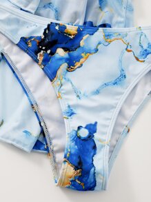 3packs Marble Print Bikini & Ruffle Trim Beach Skirt, For Summer Vacation - Baby Blue - View 8