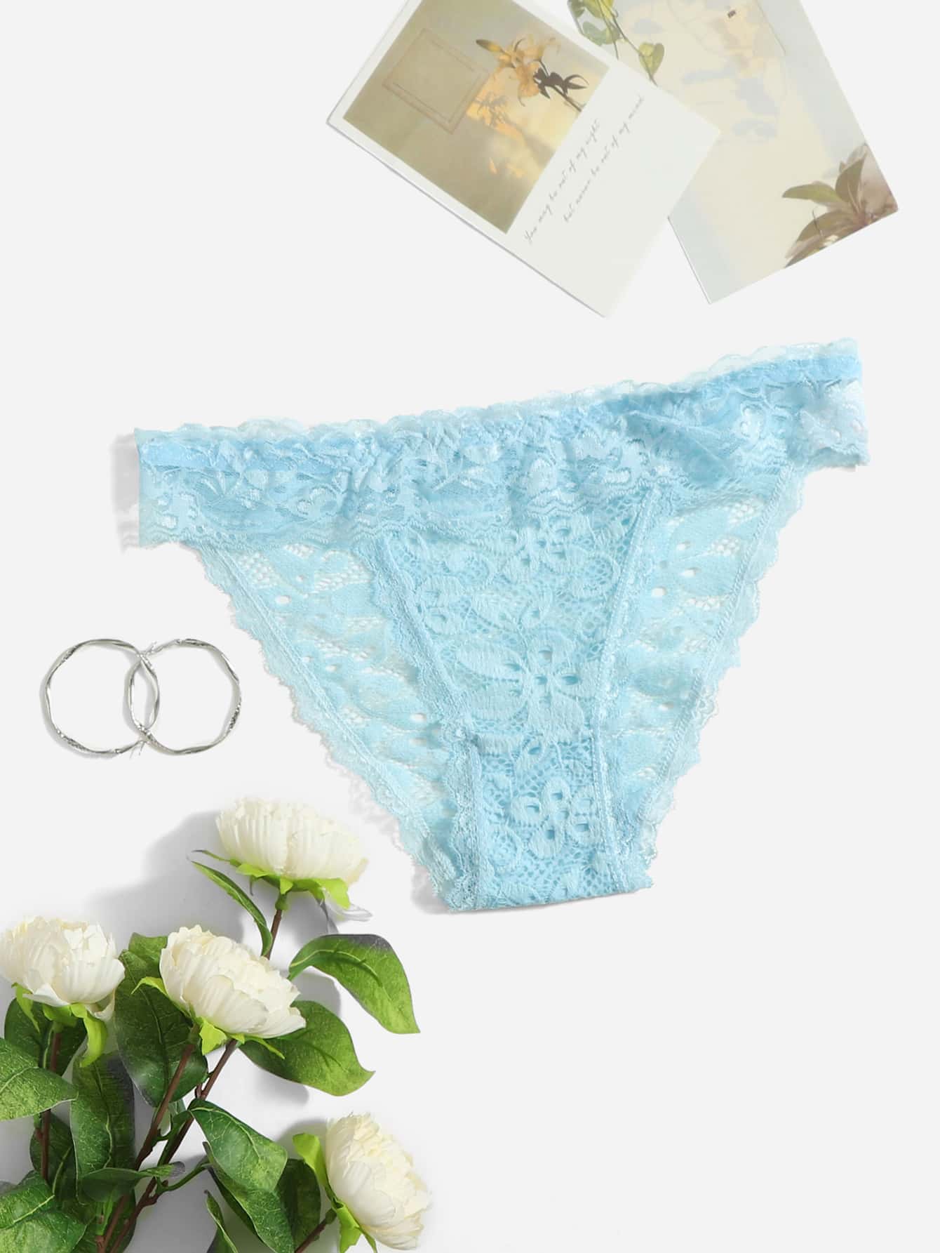 Lace No Show Panty Without Liner - Baby Blue - View 1