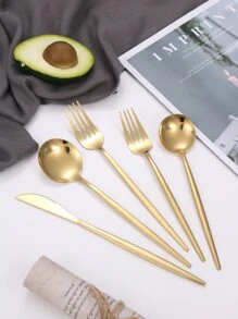 5 piezas Set cubiertos de acero inoxidable - Dorado - Ver 2