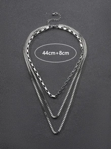 Men Minimalist Layered Chain Necklace - Silver - View 4