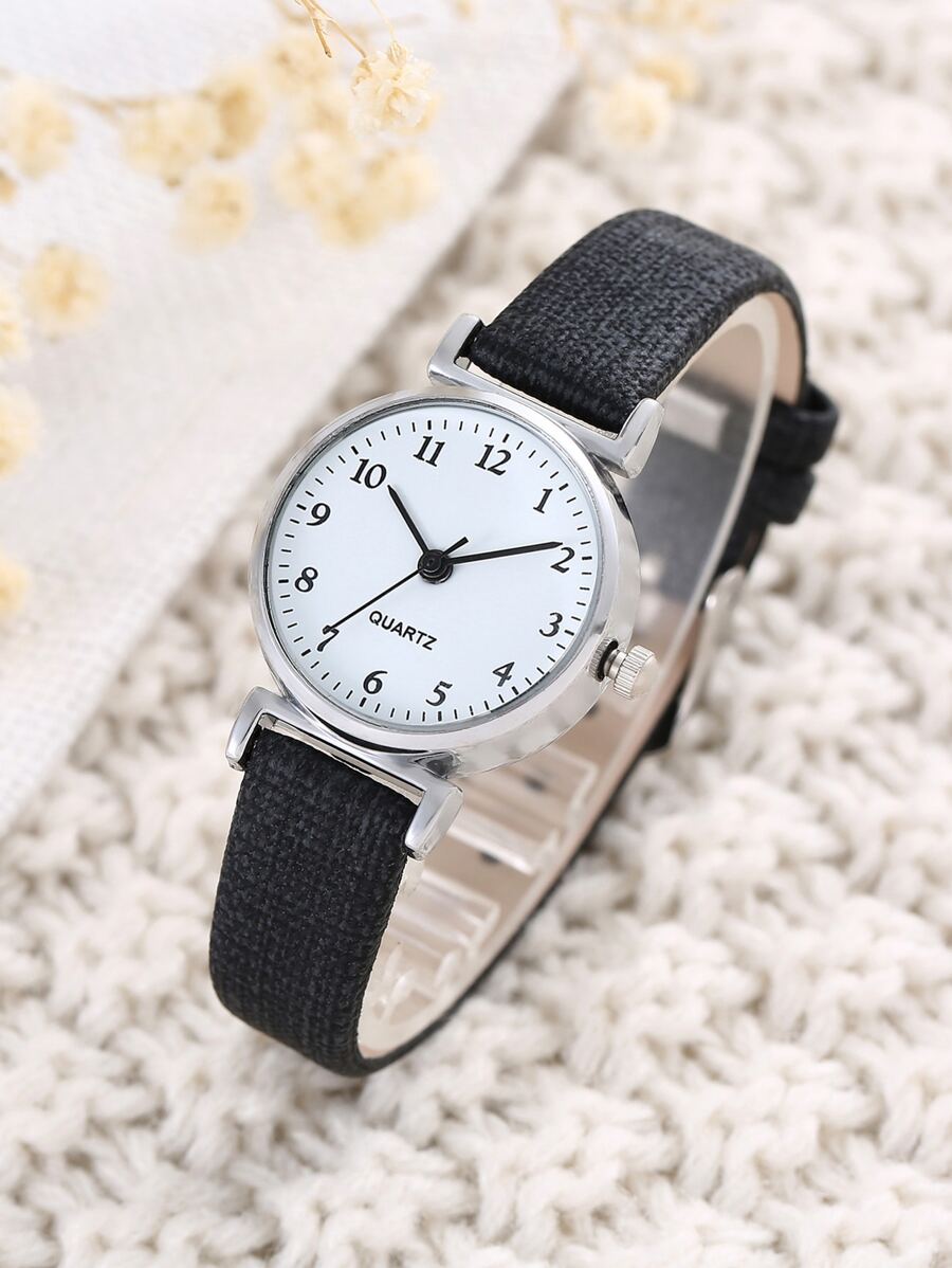 Little Fresh Everything With Primary And Secondary School Cute Digital Roman Leather Watch - Black - View 1