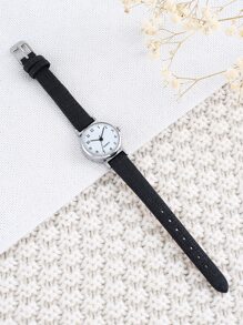 Little Fresh Everything With Primary And Secondary School Cute Digital Roman Leather Watch - Black - View 3
