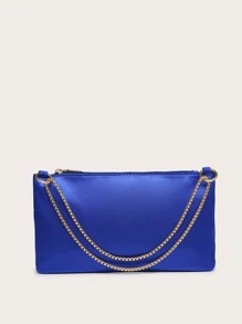 Ladies' Crossbody Silk Satin Evening Bag With Rhinestones, Fashionable, Lightweight, Compact, Suitable For Parties And Outings. - Royal Blue - View 2