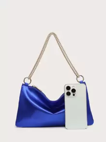 Ladies' Crossbody Silk Satin Evening Bag With Rhinestones, Fashionable, Lightweight, Compact, Suitable For Parties And Outings. - Royal Blue - View 3