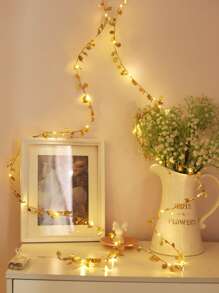 1 Pieza 2m 20 Luces Led Con Forma De Hoja Dorada Envueltos En Cable De Cobre Para Decoración - Amarillo - Ver 2