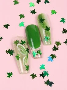 轉換你指甲片帶平面美甲裝飾1片楓葉指甲裝飾適合女士和女孩 - 綠色 - 查看 3