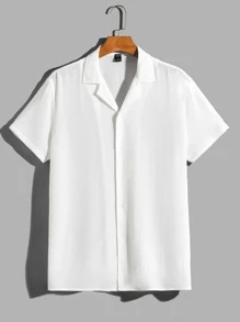 Manfinity VCAY Loose Men Solid Color Short Sleeve Lapel Neck Shirt - White - View 1