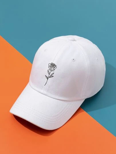 1入組中性Y2K風格圖案玫瑰花水洗棒球帽,戶外防曬帽適用於日常通勤和運動