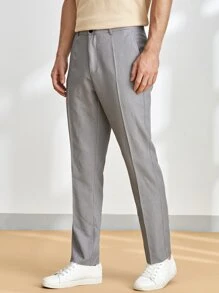 GENTILAND Men Slant Pocket Fold Pleated Tailored Trousers - Grey - View 1