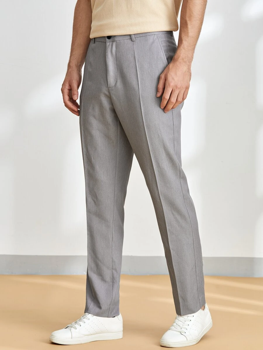 GENTILAND Men Slant Pocket Fold Pleated Tailored Trousers - Grey - View 1