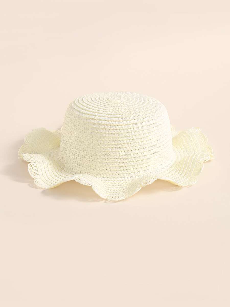 嬰兒扇貝裝飾草編帽 - 米色 - 查看 1