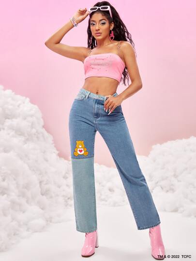 SHEIN X Care Bears Jeans de pierna recta con estampado de dibujos animados