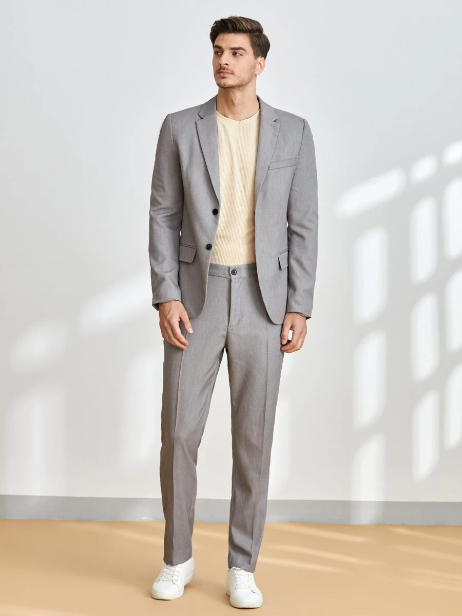 Manfinity Men 1pc Solid Lapel Neck Blazer - Grey - View 1