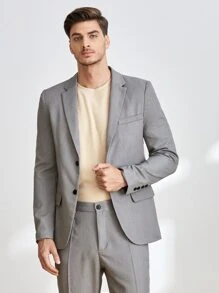 Manfinity Men 1pc Solid Lapel Neck Blazer - Grey - View 4