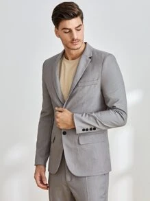 Manfinity Men 1pc Solid Lapel Neck Blazer - Grey - View 5