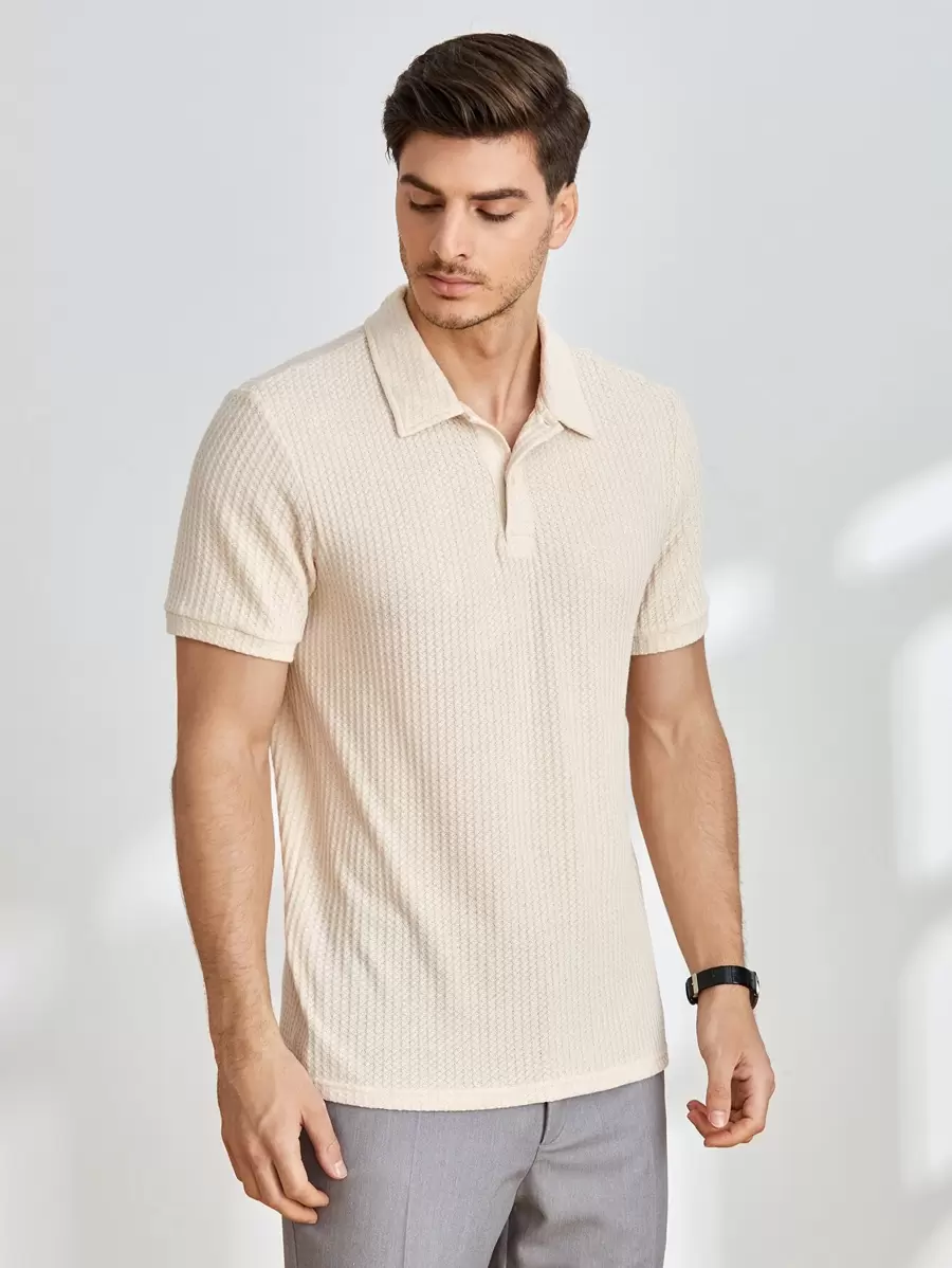 GENTILAND Men Waffle Knit Polo Shirt - Apricot - View 1