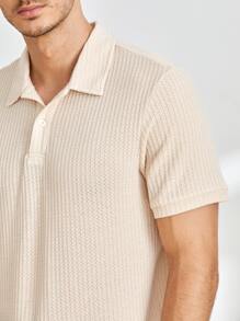 GENTILAND Men Waffle Knit Polo Shirt - Apricot - View 4