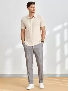 GENTILAND Men Waffle Knit Polo Shirt - Apricot - View 5