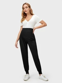 SHEIN Maternity Elastic Waist Trousers - Black - View 3