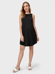 SHEIN 孕婦素色弧形下擺背心洋裝 - 黑色 - 查看 3