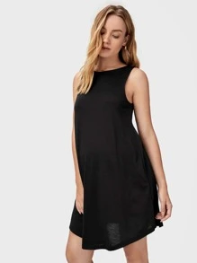 SHEIN 孕婦素色弧形下擺背心洋裝 - 黑色 - 查看 4