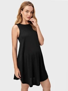 SHEIN 孕婦素色弧形下擺背心洋裝 - 黑色 - 查看 6