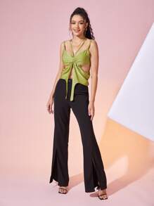 LVM 鏤空後背繫帶不對稱下擺吊帶上衣 - 青檸色 - 查看 3