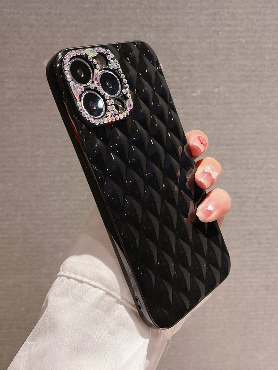 vỏ điện thoại chần bông trang trí rhinestone - màu đen - Xem 1