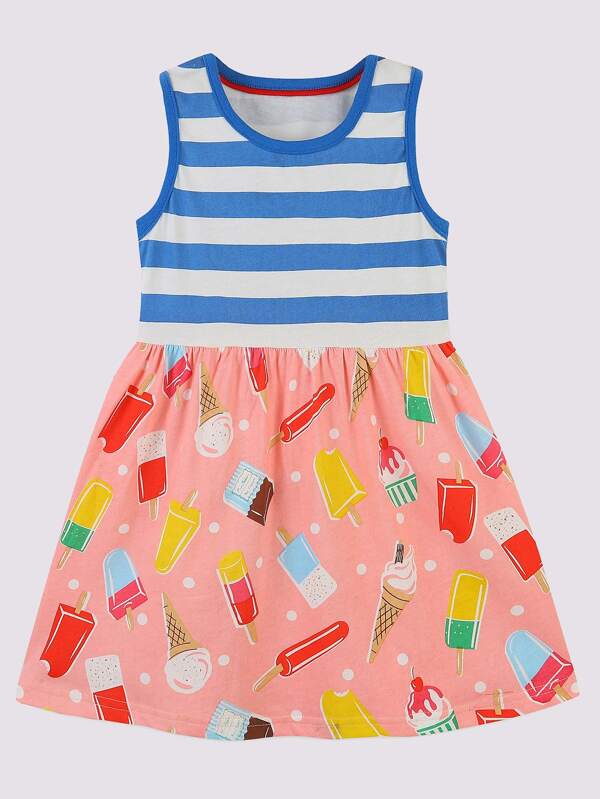 Toddler Girls Striped & Ice Cream Print Dress