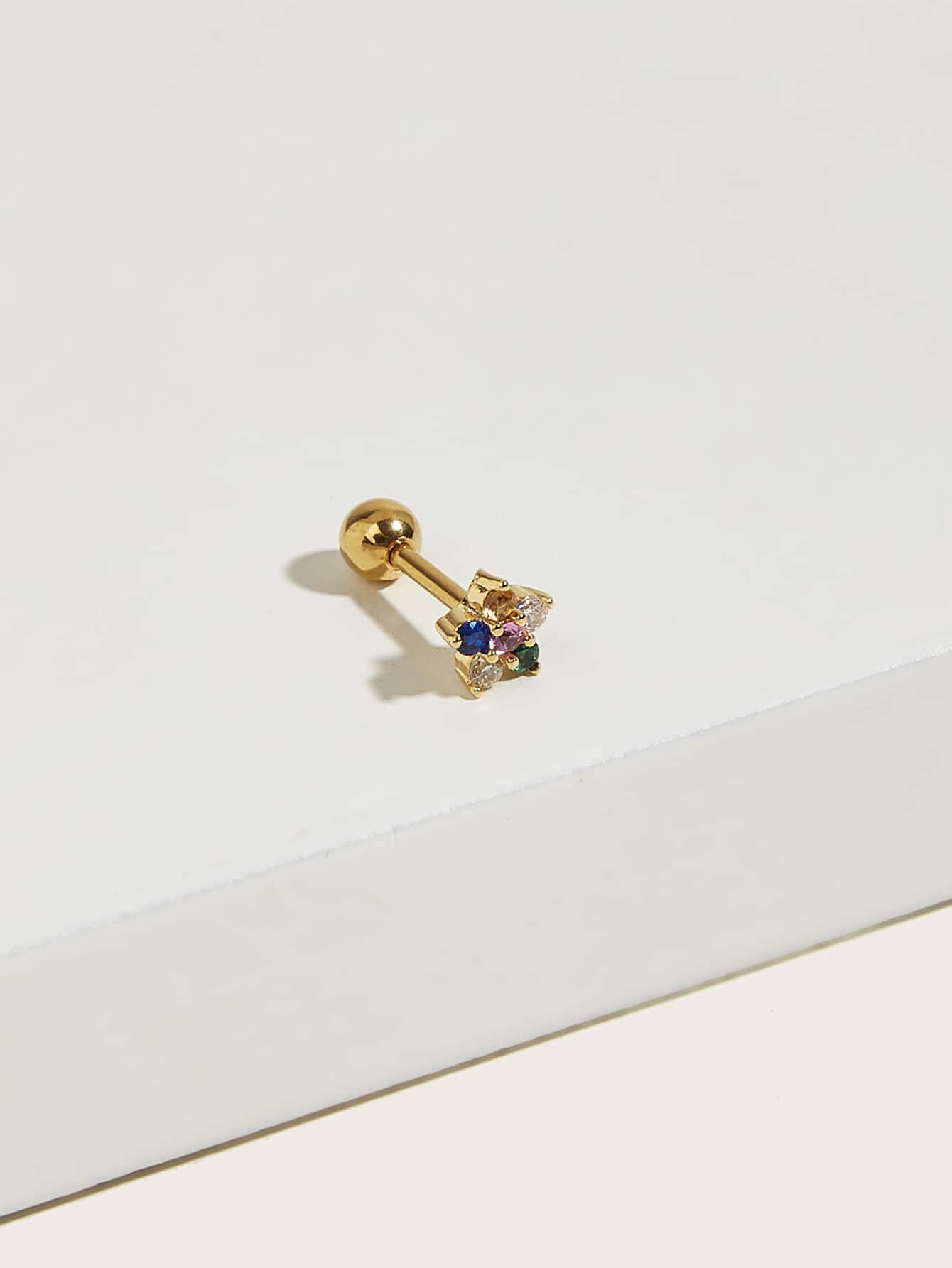 1pc Rhinestone Flower Design Stud Earring - Yellow Gold - View 1