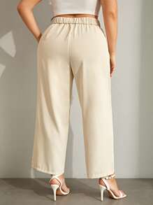 SHEIN LUNE Plus High Waist Slit Hem Wide Leg Trousers - Beige - View 2